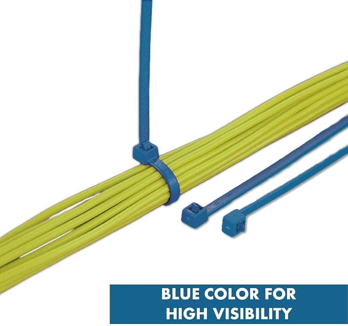 Kable Kontrol Metal Detectable Blue Zip Ties 100 Pcs, 8 Inch, 50 Lbs Test | Iron Infused Cable Ties, Self-Locking, Metal Detector Compatible, Material Complies FDA Standards