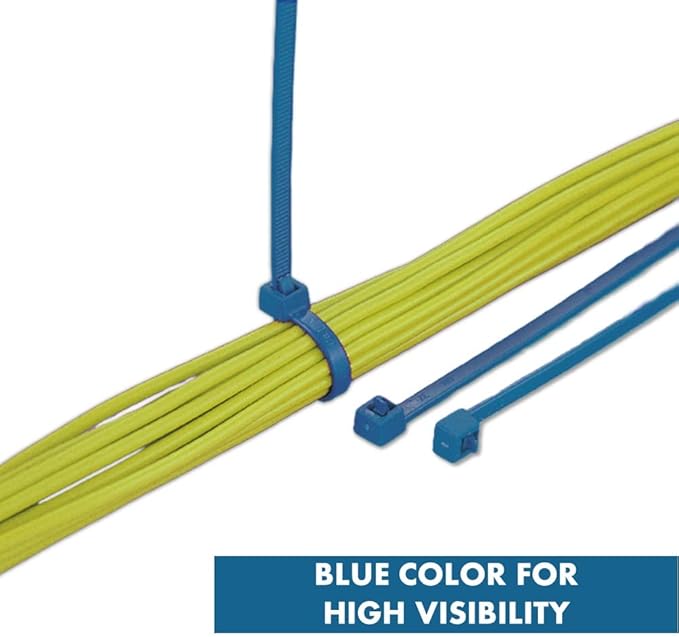 Kable Kontrol Metal Detectable Blue Zip Ties 100 Pcs, 4 Inch, 18 Lbs Test | Iron Infused Cable Ties, Self-Locking, Metal Detector Compatible, Material Complies FDA Standards
