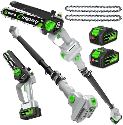 CEEPUY 2-in-1 Brushless Electric Pole Saws for Tree Trimming,6 Inch Cordless Mini Chainsaw with Extension Pole and 2 x 4000mAh Batteries, Pole Chain Saw Gift for Men Dad Husband Fathers Gardener 2026