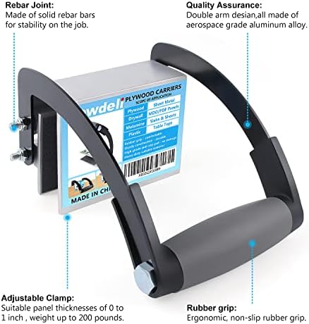 Newdeli Plywood Carrier 2 Pack Panel Carrier Plywood Lifting and Drywall Carrying Tool, Plywood Gripper Clamp Lift Tool for Wood, Synthetic Cement Board, Sheet Board -Clamping Thickness up to 3/4 inch