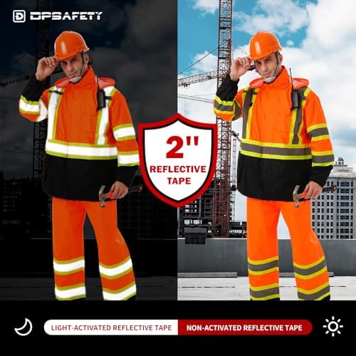 Hi Vis Safety rain Jacket，Reflective Class 3 Rain coat with Inner Mesh Lining and Pockets High Visibility Waterproof work Rain Suits for men&women（Orange,2XL/3XL）