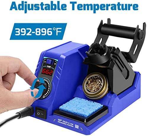 WEP 926LED V1 110W Soldering Iron Station Kit with Solder Wire, 5 Soldering Tips, Tip Cleaner, Tweezers, Desoldering Pump with Precision Temperature Control, Sleep Mode, ℉/℃