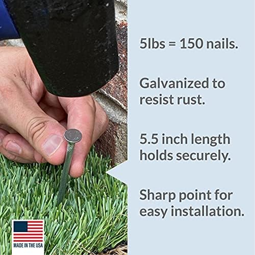 Pinnacle Mercantile 550 ct Artificial Turf Stakes Galvanized Nails for Fake Landscaping Grass Outdoor, Heavy-Duty, Rust Resistant Security 5.5” Long, 1/8” Thick 18 lb Box