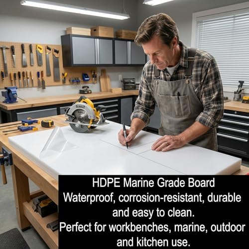 White HDPE Sheet 24x24(12mm) 1/2" Thick, Marine Board HDPE Plastic Board, Waterproof UV Protected Panel for Boat Board, Workbench Top, Industrial Use, Outdoor Projects, Garage Flooring