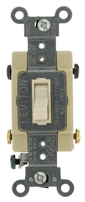 Leviton 15-Amp, 120/277-Volt, Toggle Framed 4-Way AC Quiet Switch, Commercial Grade, Grounding, 54504-2T, Light Almond