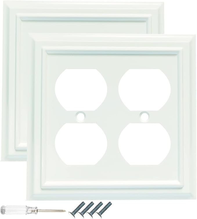 Wall Plates, Duplex Outlet Covers, Toggle Light Switch Plates, Decorator Light Switch Cover, Bamboo Fiber Material Wall Plate, Standard Size Wall Plates of various styles, White (2 Gang Duplex 2 Pack)