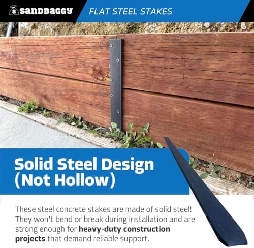 Sandbaggy 48" Flat Steel Stakes for Concrete Forms with Nail Holes - 1.5" Wide - Painted - Removable, Reusable, V Point End - Construction Grade Stakes (25, 48 inch)
