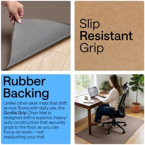 GORILLA GRIP Office Chair Mat for Hard Floors, Under Desk Rug, 46x34 Brown