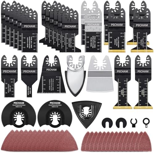 PECHAM 128PCS Oscillating Tool Blade, Wood Metal Cutting and Sandpaper Oscillating Tool Accessories with Titanium Quick Tooth Japanese Tooth Multitool Blade Fit More Oscillating Tools