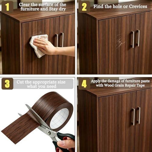 GSCIT Club Brown Walnut Wallpaper, 2.4 inch X 15ft Self Adhesive Wood Grain Repair Tape Walnut Repair Patch for Tables, Chairs, Baseboards, Doors, Windows, Floors, Handicraft DIY.