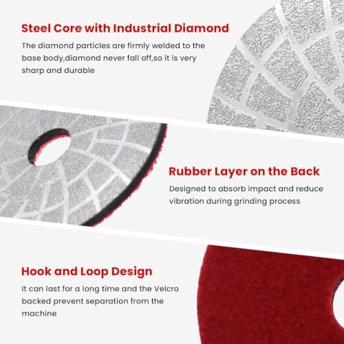 Vacuum Brazed Diamond Polishing Pads, 4 Inch Lippage Grinding Disc for Grantie Marble Concrete Ceramics, Grit 100, 2PCS