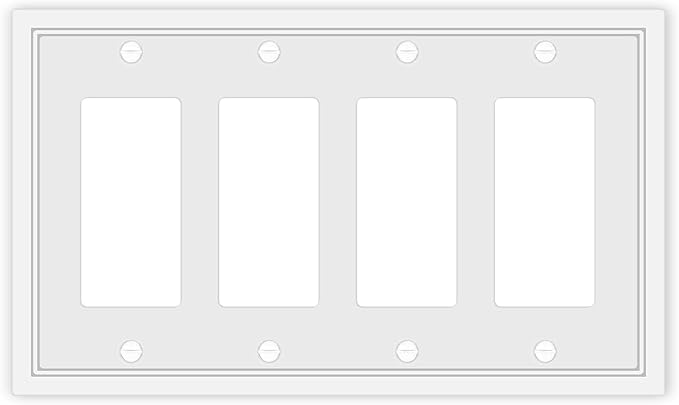 Light Switch Cover Plate White Classic Decorative Switch Plates Cover Bamboo Fiber Wall Plate Cover for Decorator, Duplex, Toggle, Combo(4-Gang Quad Decorator,1 Pack), NF010