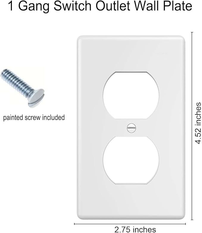 ZEFTV Duplex Wall Plates 1-Gang Switch Outlet Electrical Cover Plate Unbreakable Thermoplastic Faceplate for Light Receptacle Outlet Switch, White (6 Pack)