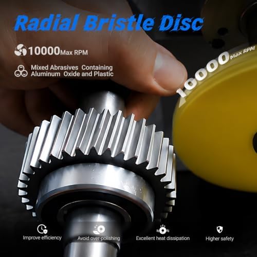 3 Inch Radial Bristle Discs 80 Grit (Yellow) 12 pcs with Mandrel Adapter, Abrasive Brush Wheel for Deburring & Surface Prep