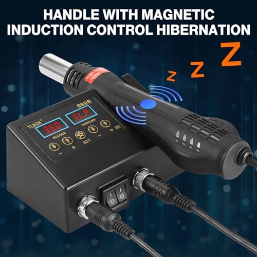 Rework Soldering Station, 2 in 1 SMD Hot Air Solder Station and Soldering Iron Kit Heat Gun with Soldering Tips, Hot Air Nozzles, Tweezers