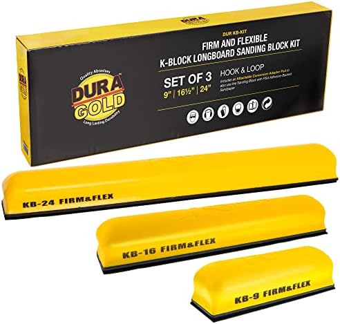Dura-Gold Pro Series K-Block Sander Firm & Flex Hand Sanding Block Kit with Hook & Loop Backing and PSA Adapter Pad & 180 Grit Sandpaper Roll