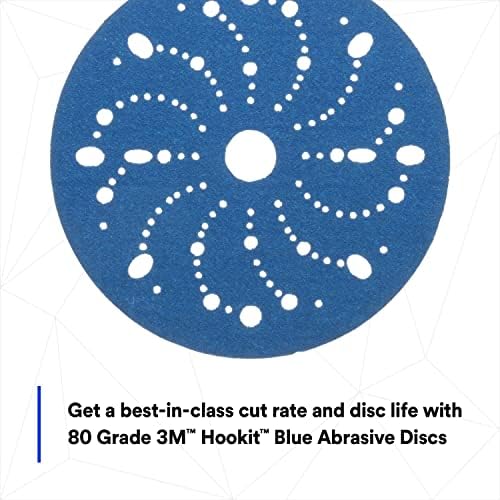3M Hookit Blue Abrasive Disc, 321U, 36172, 6 in, 80+ Grade, Multi-Hole