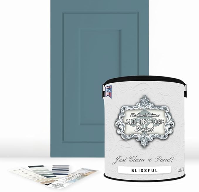 ALL-IN-ONE Paint by Heirloom Traditions, Blissful (French Blue), Gallon - Durable cabinet and furniture paint. Built in primer and top coat, no sanding needed. Includes our 30 featured color card.