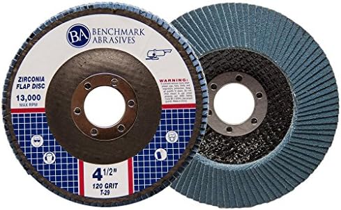Benchmark Abrasives 4.5" x 7/8" Premium Zirconia T29 Angled Flap Discs 4 1/2 for Angle Grinder, Sanding Discs, Finishing, Rust, Stock Removal- Grinding Wheels 4 1/2 Inch (100 Pack) - 120 Grit