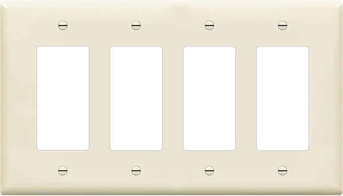 ENERLITES Quadruple Decorator Switch Cover, Four Gang Outlet Wall Plate, Gloss Finish, Mid-Size 4-Gang 4.88" x 8.58", Unbreakable Polycarbonate Thermoplastic, UL Listed, 8834M-LA, Light Almond