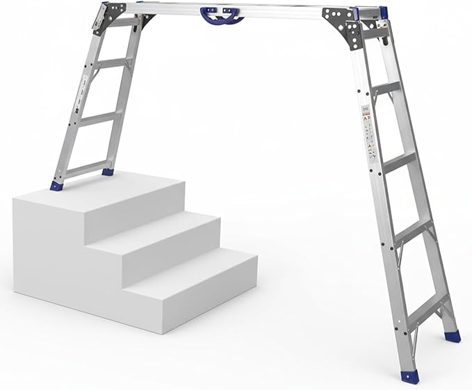 Heavy-Duty Adjustable Work Platform 330lbs Capacity - Ultra-Wide Portable Folding Aluminum Scaffolding Platform with Non-Slip Surface, Multi-Position Ladder for Construction & Maintenance