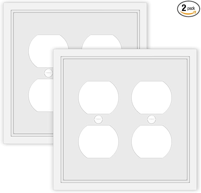 Double Duplex Outlet Cover Wall Plate White Classic Decorative Duplex Receptacle Cover Electrical Switch Plates and Outlet Covers 2-Gang Wall Plates, 2 Pack