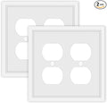 Double Duplex Outlet Cover Wall Plate White Classic Decorative Duplex Receptacle Cover Electrical Switch Plates and Outlet Covers 2-Gang Wall Plates, 2 Pack