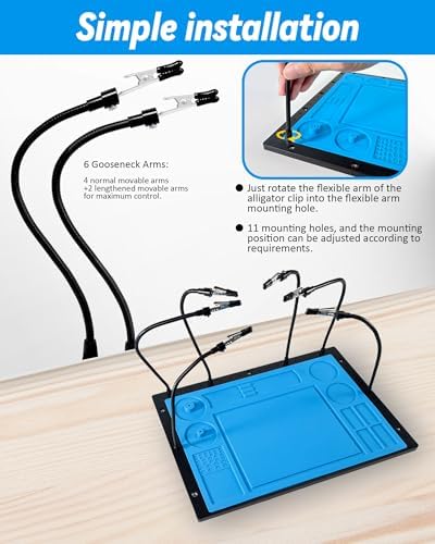 Kaisi Helping Hands Soldering Station with Soldering Mat,6 Flexible Arms