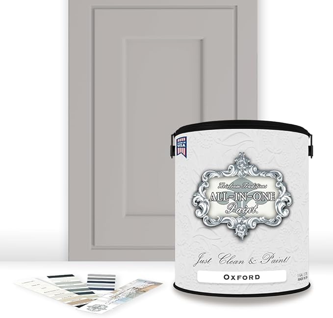 ALL-IN-ONE Paint by Heirloom Traditions, Oxford (Neutral Gray), Gallon - Durable cabinet and furniture paint. Built in primer and top coat, no sanding needed. Includes our 30 featured color card.