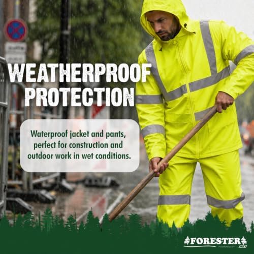 FORESTER Class 3 Hi-Vis Rain Suit - Waterproof Jacket & Pants | Heavy Duty Rain Gear for Men & Women | Reflective