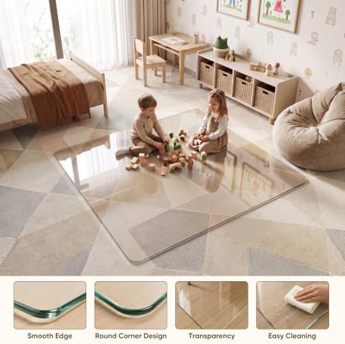 Antok Tempered Glass Chair Mat, 48"x72" Office Chair Mat for Carpet & Hardwood Floors, Heavy Duty 1/5" Desk Chair Mat for Smooth Rolling at Home or Office