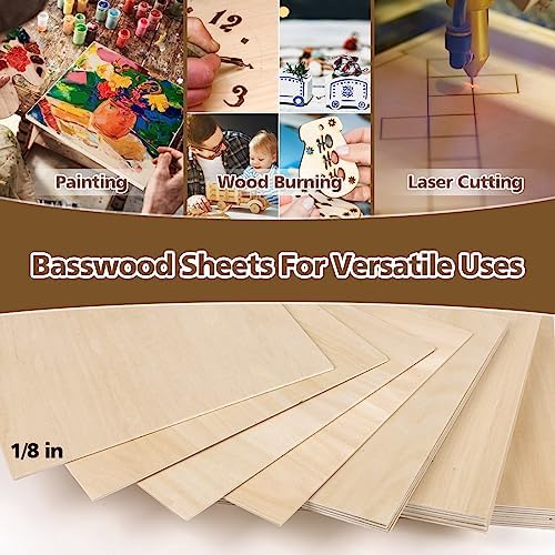 Adrattnay Basswood Sheets 3mm - 1/8 x 12 x 12inch, 48pcs Square Laser Basswood Plywood for Laser Cutting & Engraving DIY Crafts, Wood Burning, Painting, Architectural Model Building