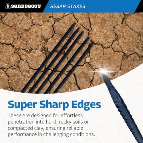 Sandbaggy 48" Steel Rebar Stakes with Nail Head - Garden Stakes (#4 Rebar - 1/2" Diameter) - l-Shape - Ground Stake, Pins, Landscaping Spikes, Construction (10, Count)