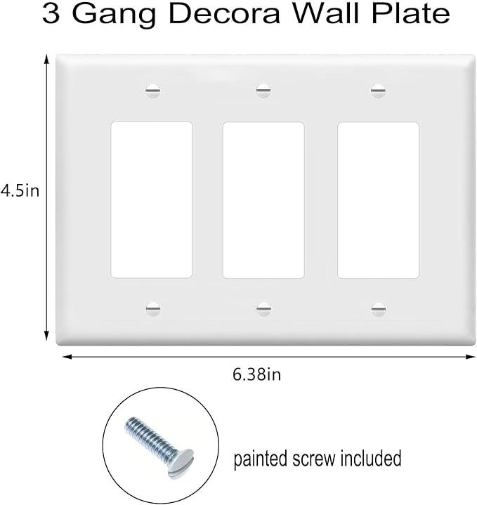 ZEFTV Decorator Wall Plates 3-Gang Switch Outlet Electrical Cover Plate Unbreakable Thermoplastic Faceplate for Light Receptacle Outlet Switch, White (4 Pack)