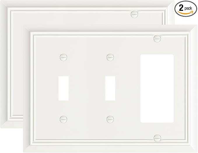 2-Pack Combo Double Toggle/Decorator Outlet Cover Plate, Light Almond Decorative Switch Plates and Outlet Covers, Durable Natural Bamboo Fiber Wall Plate for Electrical Outlet, Receptacle, GFCI Outlet