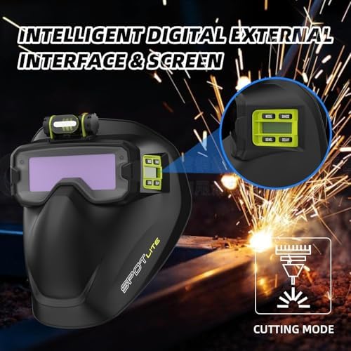 Shine SPOTLITE True Color Auto Darkening Welding Goggles Kit, Full Facepiece Protection Mask for Tig, Mig, Stick Plasma Cut, Neck & Shoulder Fireproof Cover Included (Spotlite)
