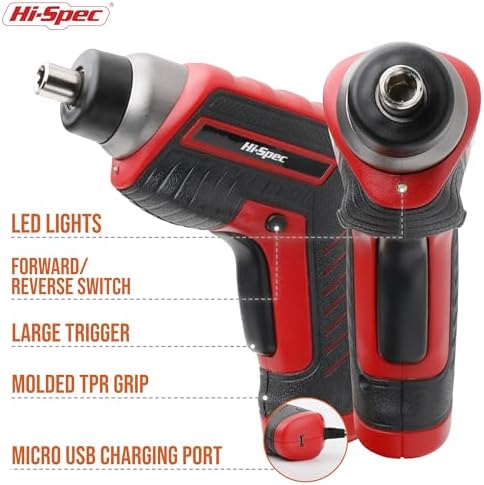 Hi-Spec 3.6V USB Electric Screwdriver for Home Repairs and Assembly, Red