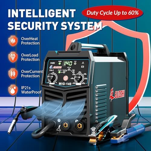‌GZ GUOZHI 140A MIG Welder,3-in-1 MIG Welder with FLUX MIG/ARC/Lift TIG Multi-Process,110V Welding Machine,110V Flux Core Welder with Welding Gun(black)