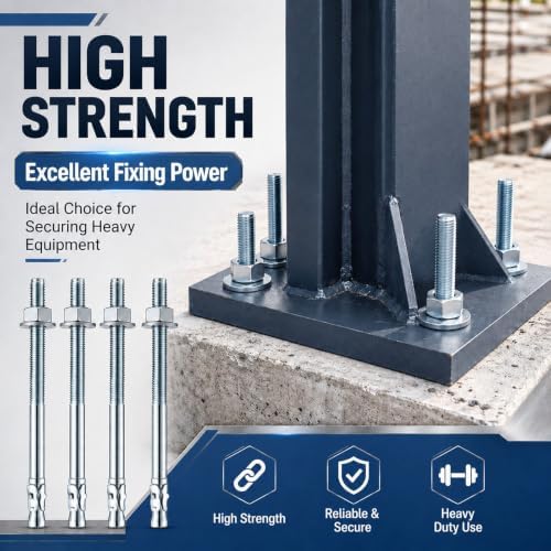 Moxweyeni 20 Pcs 1/2" x 10" Zinc Plated Wedge Anchors for Concrete