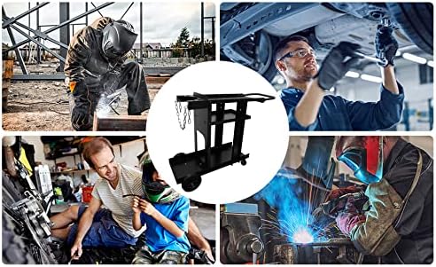 Foxngear Heavy Duty Welding Cart for TIG MIG Welder Plasma Cutter, Large 3-Tier Welder Cart with Gas Bottle Storage, Swivel Caster Wheels, Steel, Black