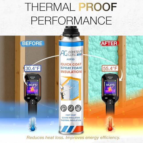 QuickCoat Closed Cell Spray Foam Insulation Kit for Wall–18x32.8oz(930g) Covers 360 Board Ft–DIY Expanding Sealant Set, Insulates Heat&Sound, Fills Gaps&Cracks–18 Foam Cans, Cleaner, Gun&Safety Gear