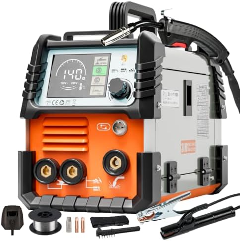 MIG Welder 140A, 110V Gas/Flux Core MIG Welding Machine, 3-in-1 MMA Stick Welder Lift TIG Welder with Digital Display, Synergic Control, Portable Welder Machine for Home DIY