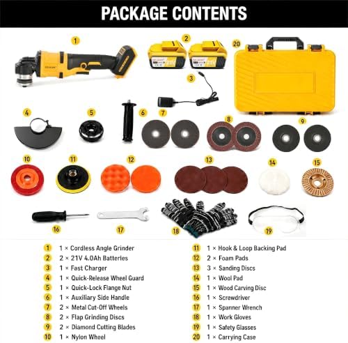 Cordless Angle Grinder & Polisher 4-1/2",21V Battery Grinder Kit