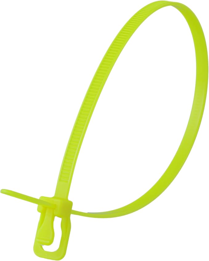 RETYZ 12-Inch Fluorescent Yellow Reusable Releasable Cable Ties – 20 Pack, 50 lb Strength, Patented Quick-Release, Tool-Free Design for Home, Office, and Light Industrial Use