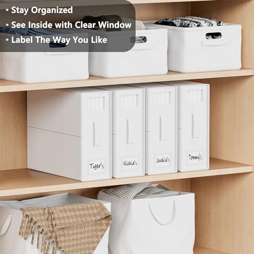 SheetCube Bed Sheet Organizers and Storage 4 Pack, Foldable Linen Closet Organizer with Window and Label, Bedding Folder Storage Box Container for Blanket, Duvet Cover Set, Bed Sheet Set - White