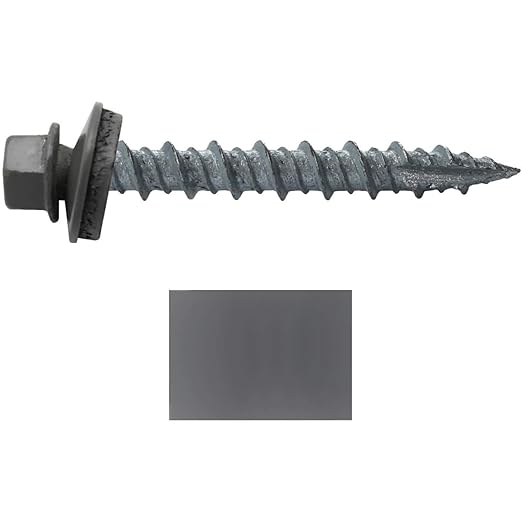 Metal Roofing Screws: (2000) 10 x 1-1/2" Charcoal Hex Head Sheet Metal Roof Screw. Self Starting Metal to Wood siding Screws. EPDM Washer. Colored Head