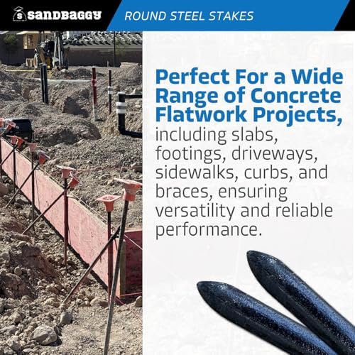 Sandbaggy 36" Round Steel Concrete Form Stakes with Nail Holes - Rust Resistant Coating - Removable, Reusable (400, 3/4 in X 36 in)