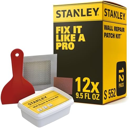 Stanley Drywall Patch Repair Kit -12x9.5 Fl Oz., Complete Drywall Patch Solution for Home DIY, includes Wall Hole Filler, Spackle Wall Repair and Putty Hole Repair - 12 Pack