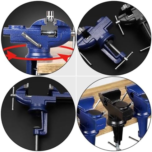 360-degree Swivel Table Vise Clamp, 50mm Blue Clamp-on Bench Vise for Woodworking Repair and Teaching Tool, Portable Mini Workholding Device for Home and Workshop