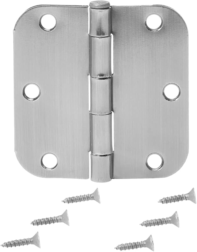 Amazon Basics Rounded Interior Door Hinges with Screws, 3.5" x 3.5", Satin Nickel, Curved Corners, 36-Pack